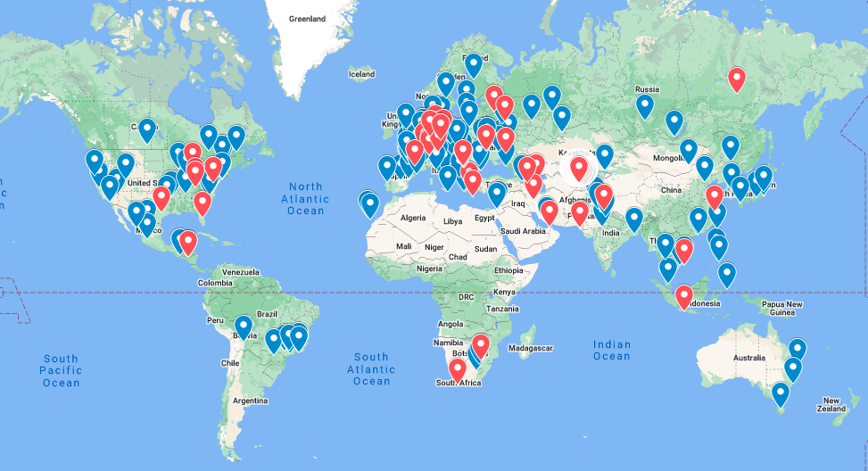 Map of Eiffel Towers