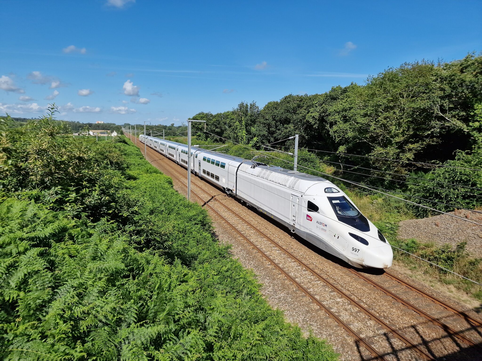 TGV-M on tests, plain white livery
