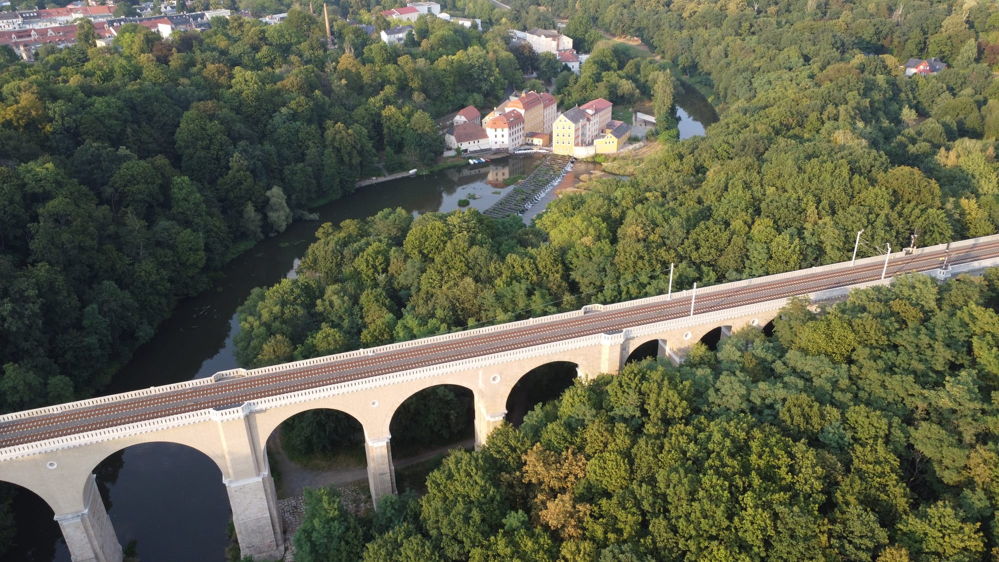 Rail bridge over the Neisse - you can see the electrification masts end in the middle of the bridge