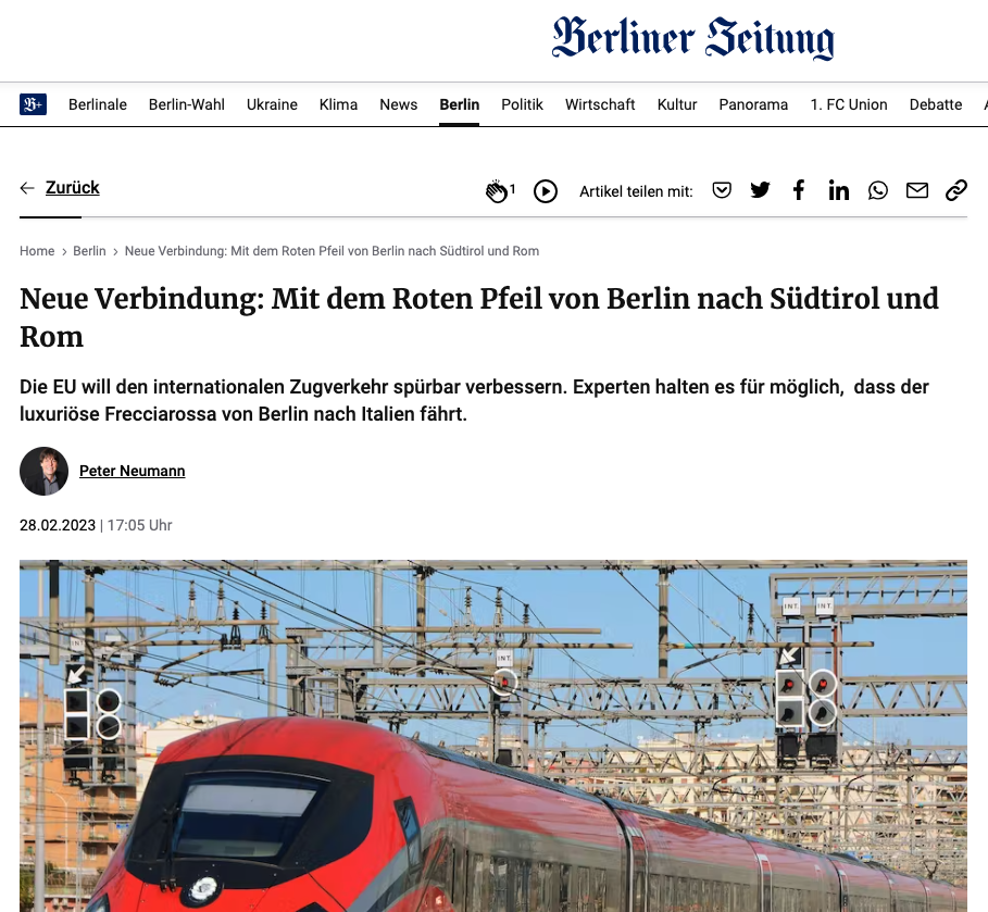 Quoted in Berliner Zeitung about the Brenner pilot project