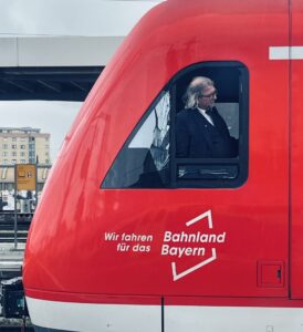 Driver in the cab of a tilting train in Bavaria